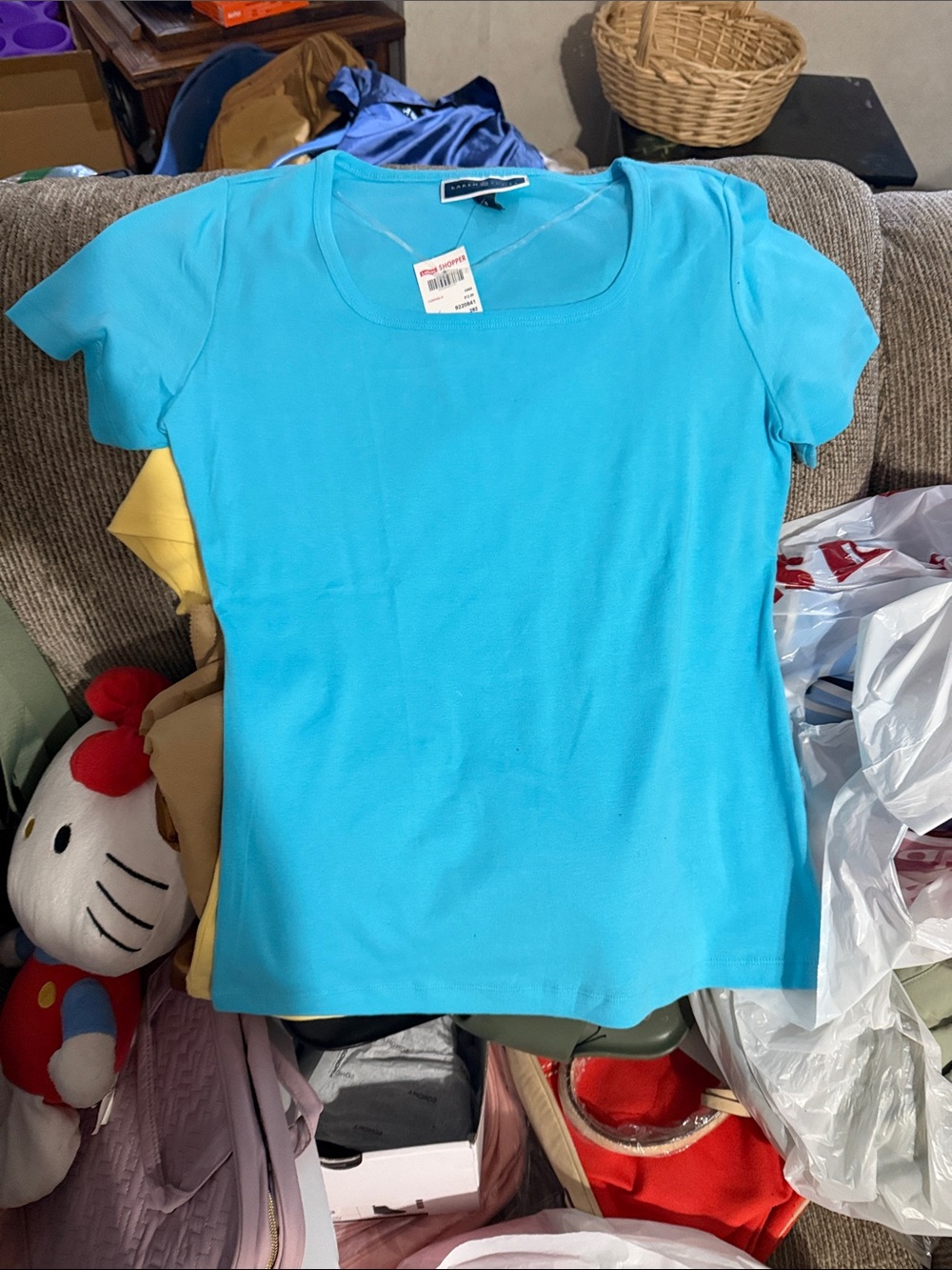 Karen Scott Bright Turquoise Short Sleeve Scoop Neck Tee
